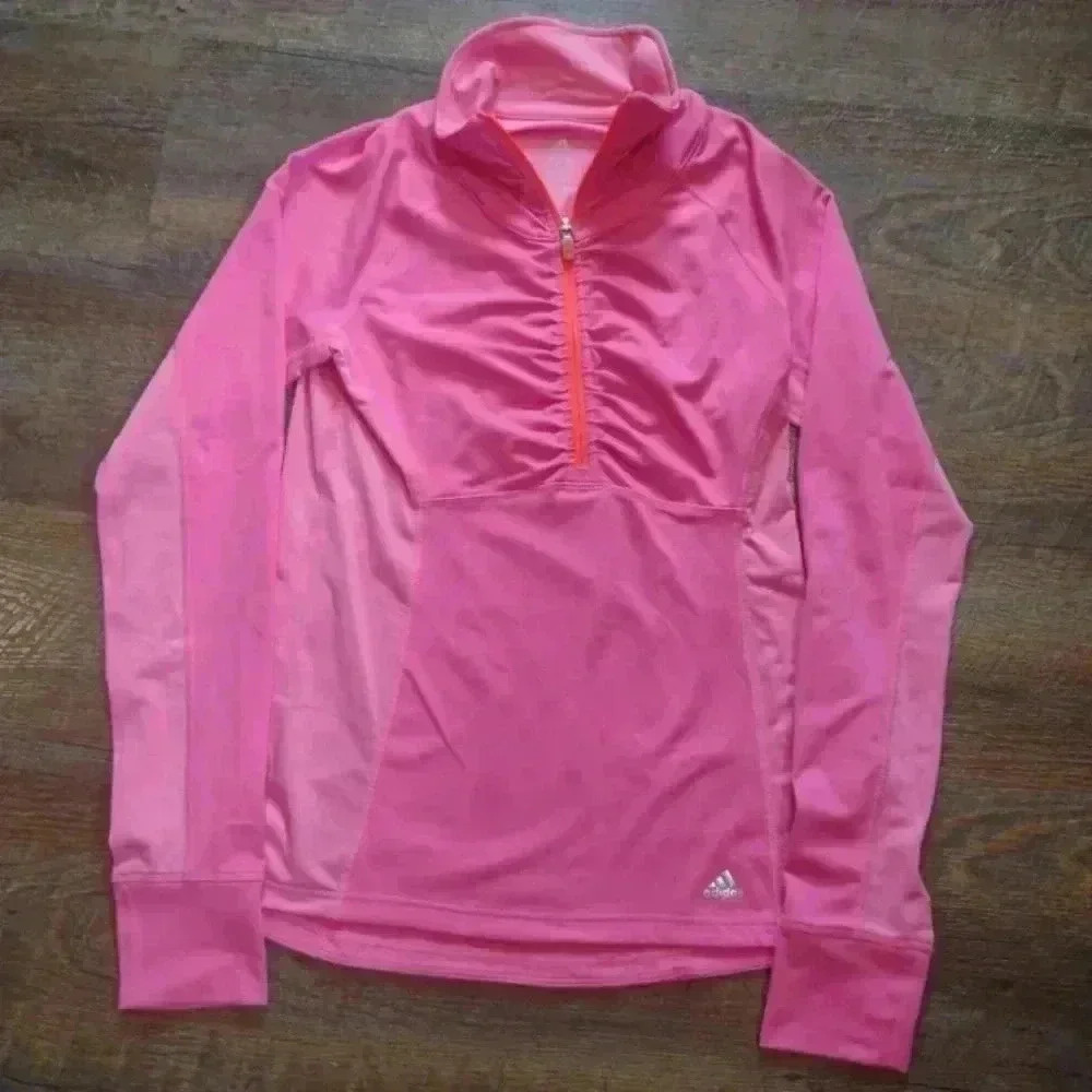 Adidas Climalite Jacket Womens Size Small S Ponk 3/4 Zip Active Long Sleeve